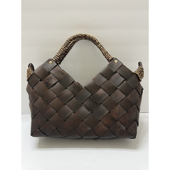 The Unbranded Brand Handbags - Dark Brown Woven Basket Handbag Funky Unique Braided Woven Handle